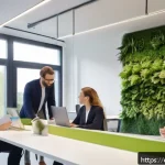 사회적 책임 경영이 기업에 미치는 영향 - A modern, bright office environment in Germany showcasing a diverse team of professionals collaborat...