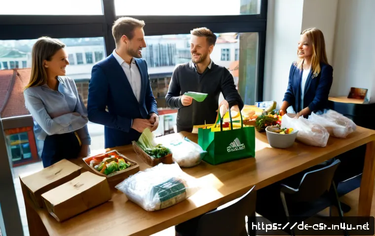 Home 18 사회적 책임 경영과 CSR 활동의 연결 - Photorealistic corporate social responsibility scene in a modern German office, diverse business tea...