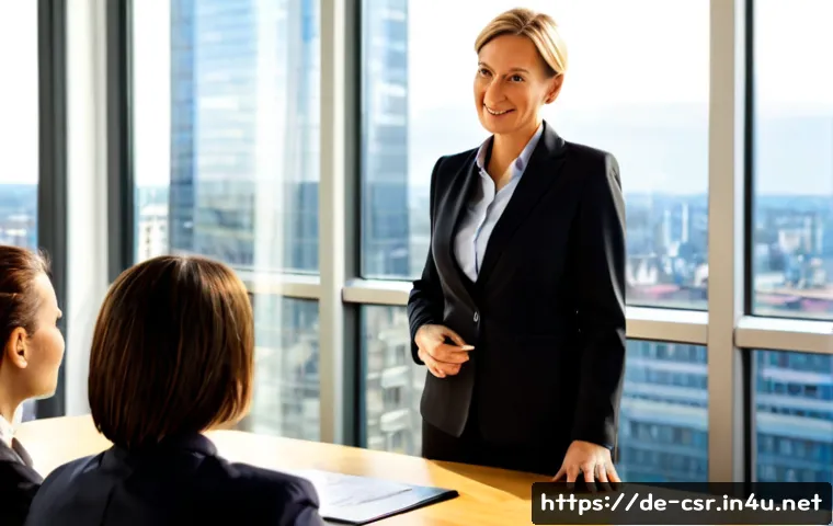 사회적 책임 경영 전문가의 커리어 성공 사례 - Photorealistic corporate social responsibility executive, confident German woman in her early 40s we...